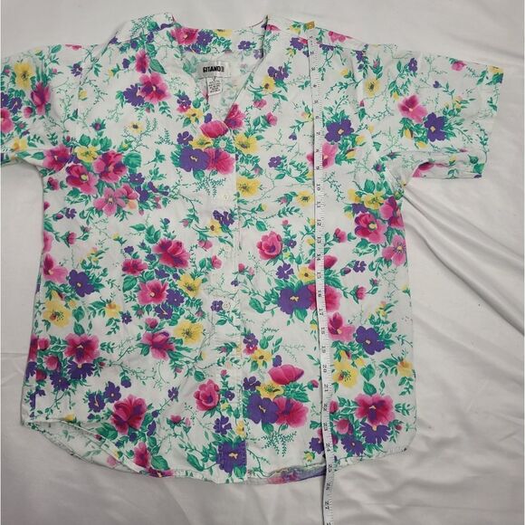 VINTAGE 90s top Gitano floral denim white button up‎ boxy shirt M - Picture 9 of 9